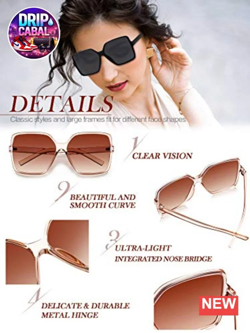 4 Pack Oversized Square Sunglasses for Women Flat Top Shades